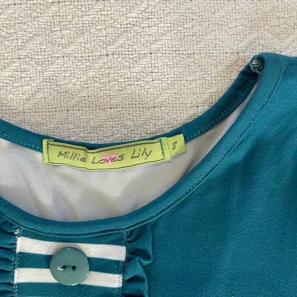 Millie Loves Lily Teal Twirl Dress with Friendship design on the Skirt - Picture 5 of 5